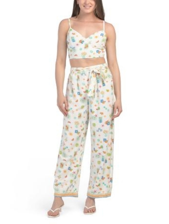 Japna Pants - NWT - Midnight Sky Linen Blend Whimsy Printed Top & Pants Set - Size L